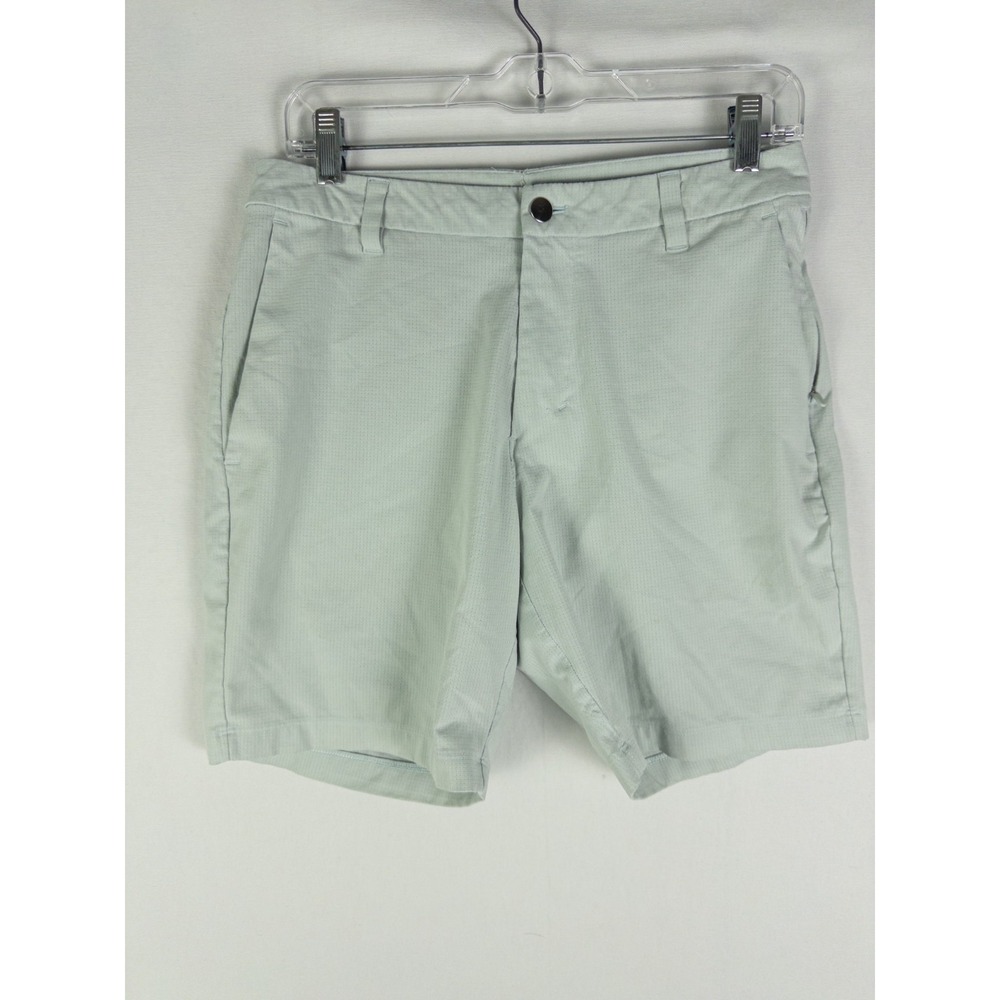 Lululemon Mens Shorts 32 Pale Green Grid Ripstop Stretch Zip Pocket 7" Golf